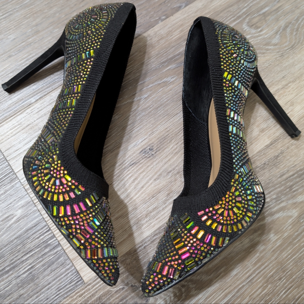 EUC•Thalia Sodi Womens Kaia Bling Pointed-Toe Pumps•Multicolor Embellishment•8M